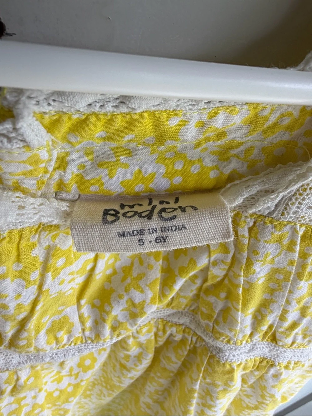 Mini Boden Yellow and White Floral Lace-Trim Dress